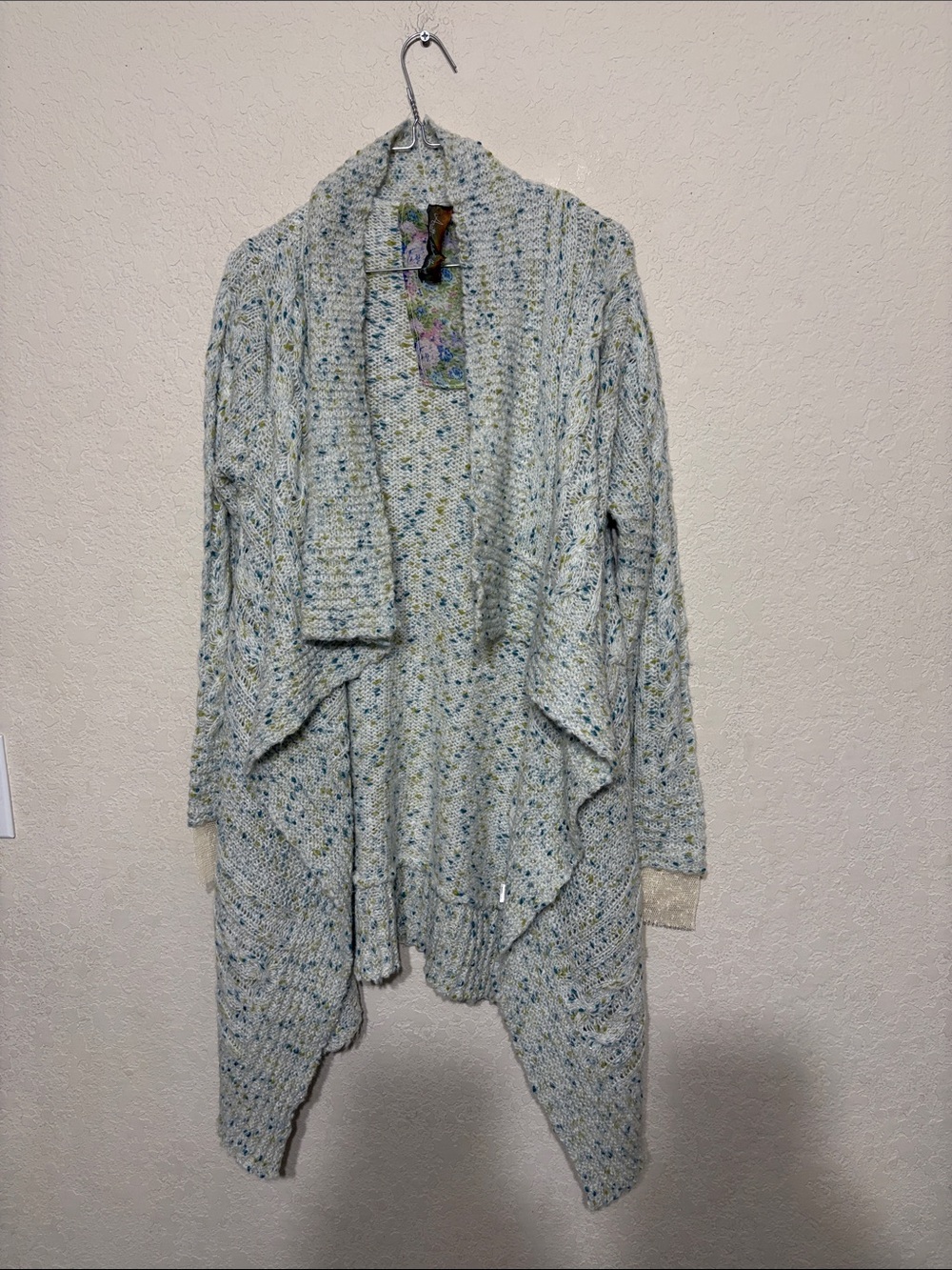 Aratta Silent Journey Open Front Knit Cardigan Cream with Blue and Green